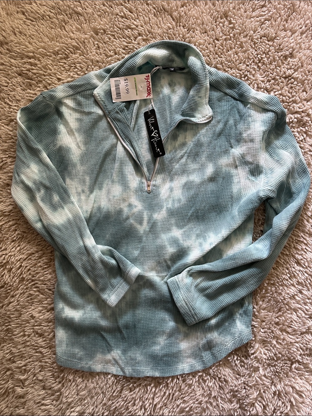 Velvet heart Light Sage Waffle-Knit Quarter Zip Pullover